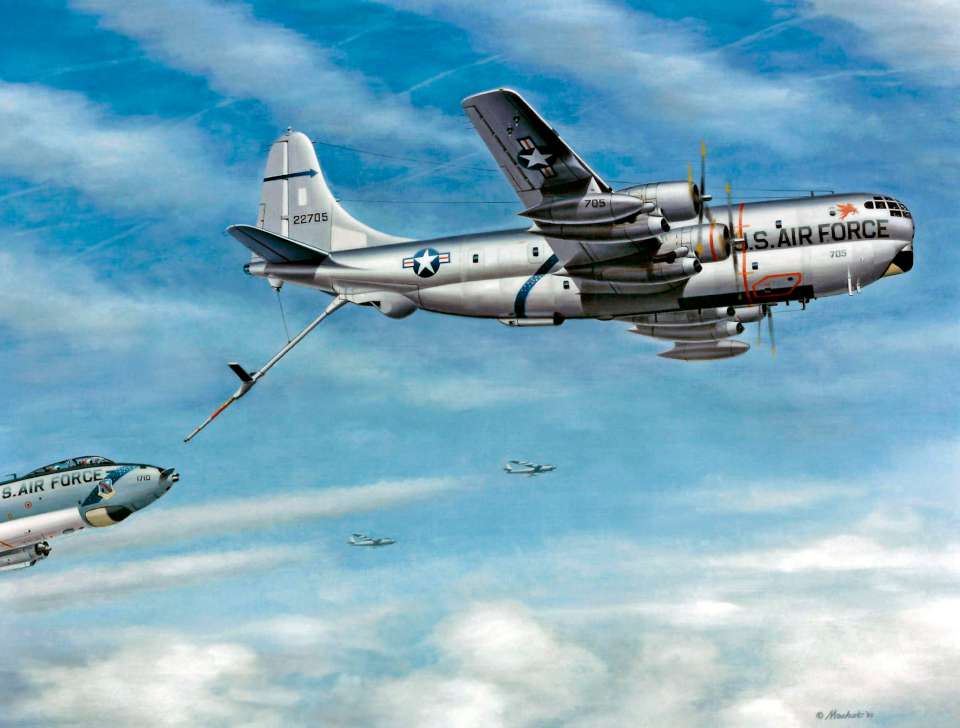 Boeing KC-97 refuels B-47 by Mike Machat-960
