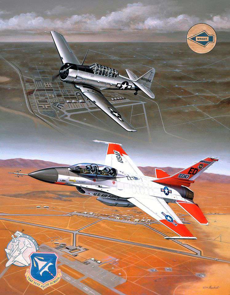 GD F-16 Flying Falcon & NAA T-6 Texan by Mike Machat-960